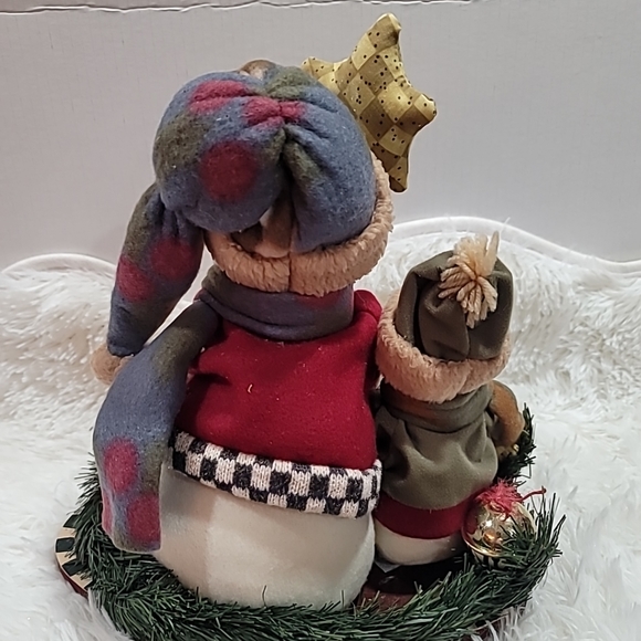 Vintage Fabric Snowman Family Centerpiece With Bird Candle Holders, 13" Tall New - Picture 8 of 8